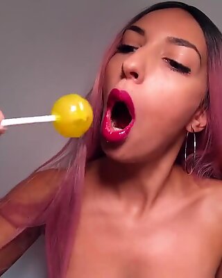 Erotis asmr - red lipstick lolipop Cinta - suck and licking noises