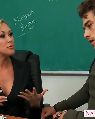 Blonde teacher Brandi Love riding cock in classroom