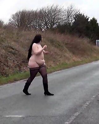 Fat amateur flasher Emmas public exhibitionism and voyeur bbw babe outdoors nude