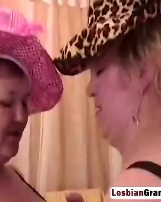 Two lesbian granny helping masturbating their fat horny pussy
